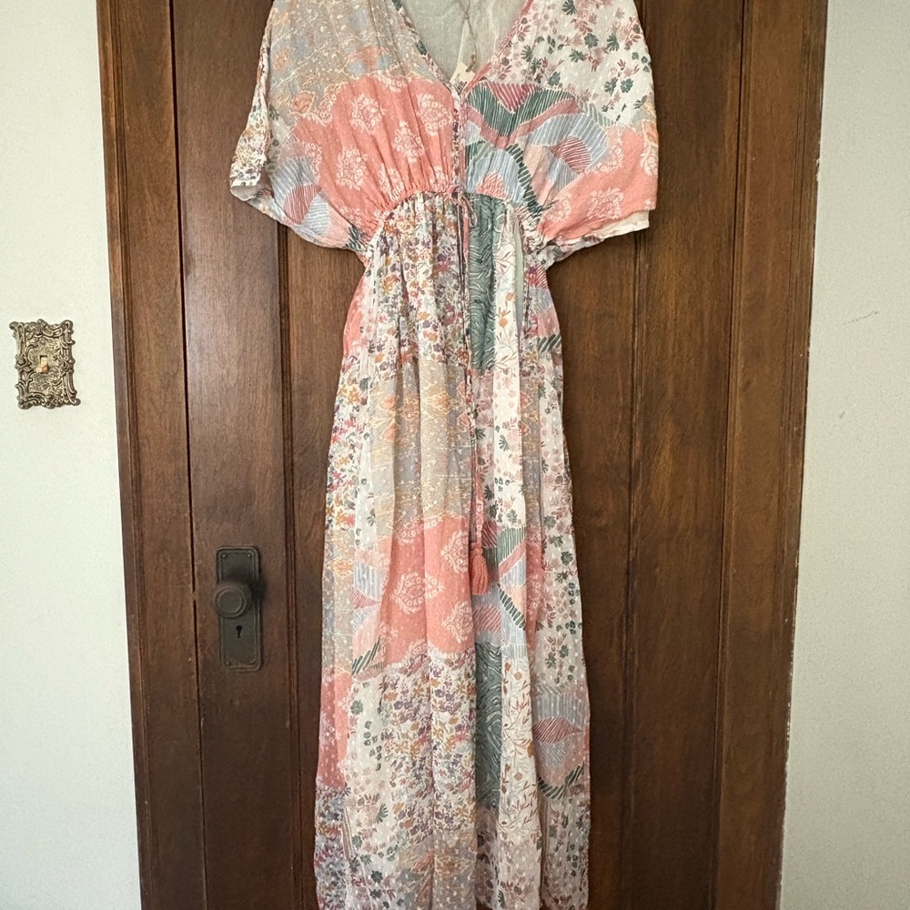 Cost Plus World Market Patchwork Maxi Dress in Pink and Cream